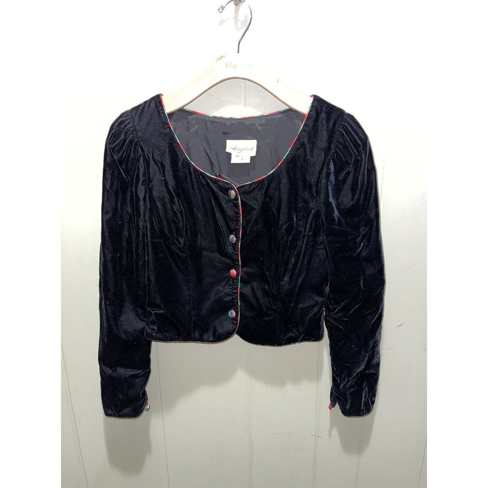 Vintage Storybook Heirlooms Women’s Black Velvet Christmas Color Button Up Sz 6
